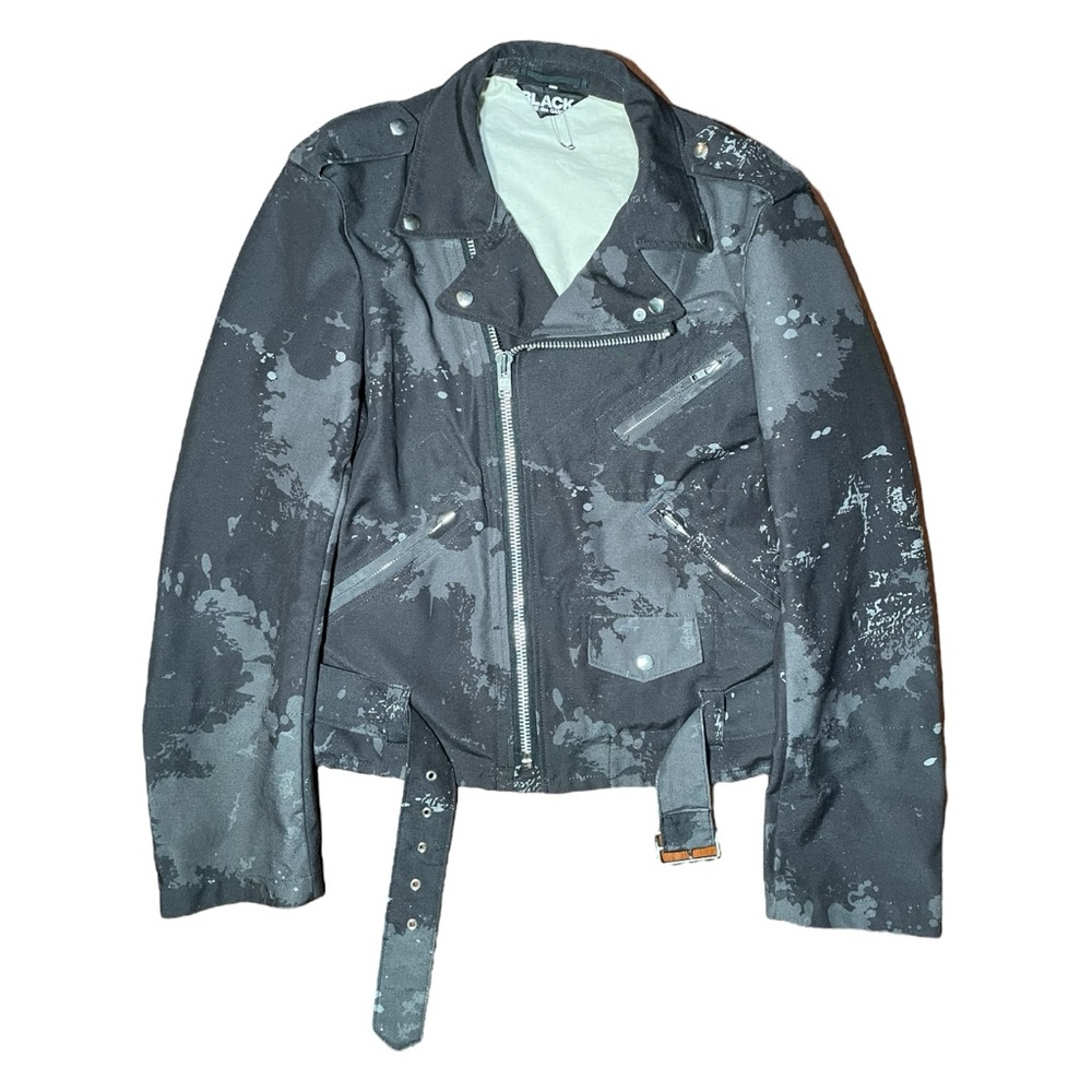 Black Comme Des Garçons Moto Rider Black Camo Paint Splatter Jacket Sz L
